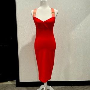 Orange criss cross ribbon strap dress